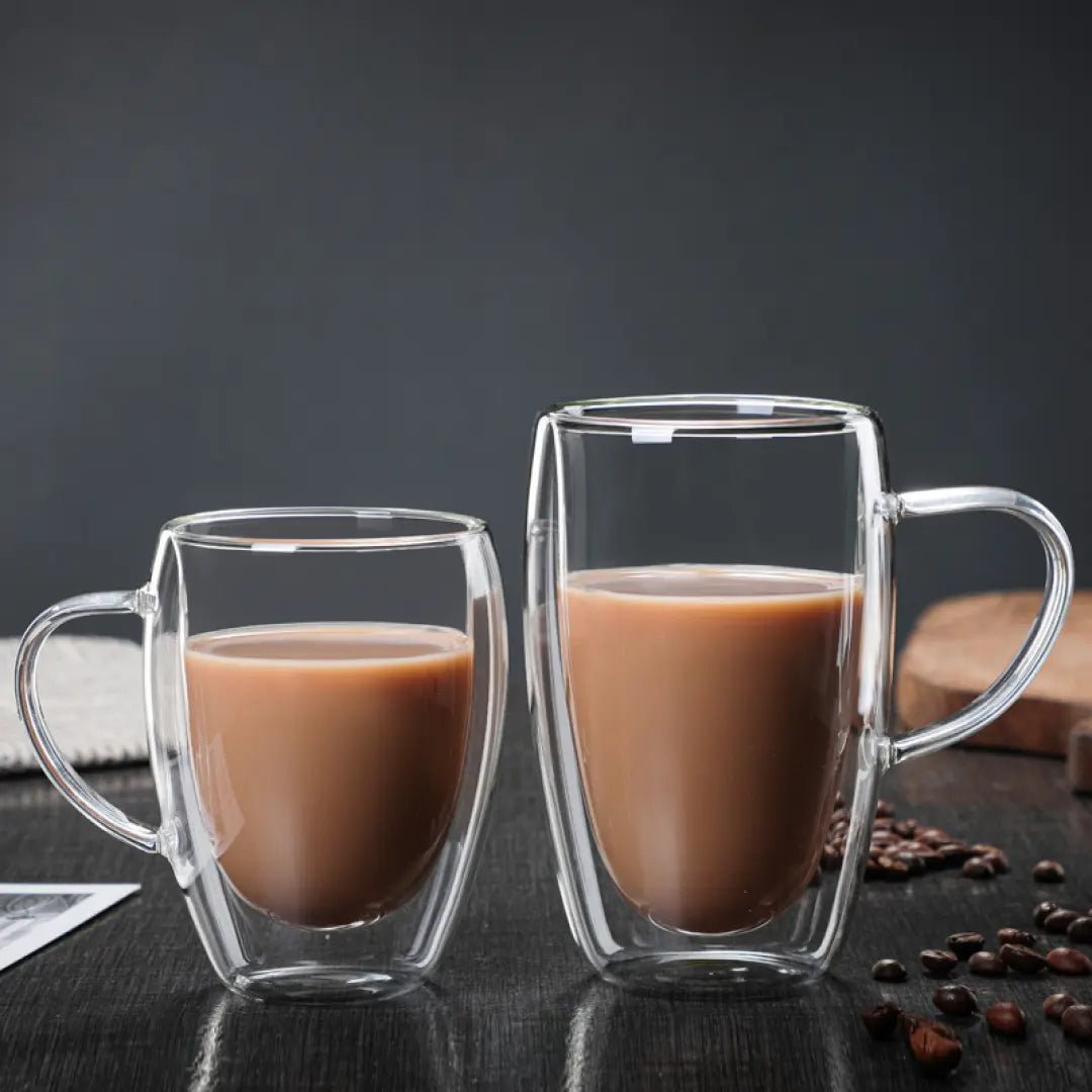 Medium & Large Sleek Double Wall Glass Cup with Handle | Tavalon Tea Australia
