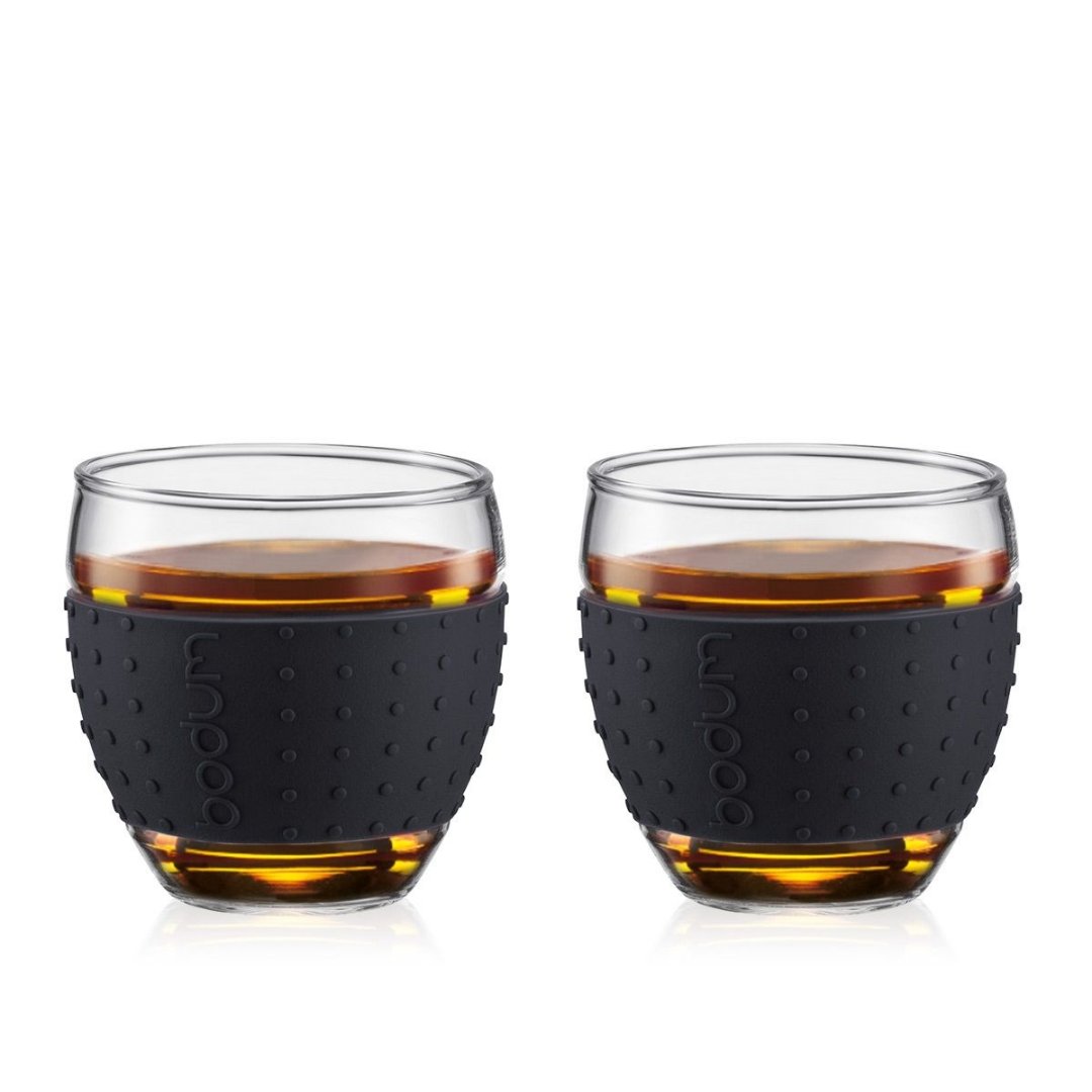 2 PAVINA Glass with Black Silicone Sleeve 350ml | Tavalon Tea Australia