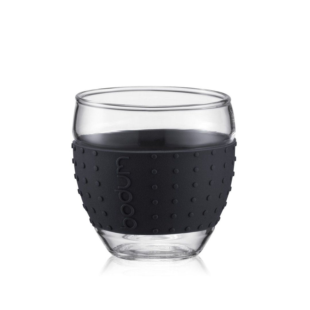 Empty PAVINA Glass with Black Silicone Sleeve 350ml | Tavalon Tea Australia