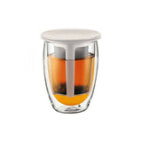 TEA FOR ONE Double Wall Glass 350ml with tea strainer (white)| Tavalon Tea Australia